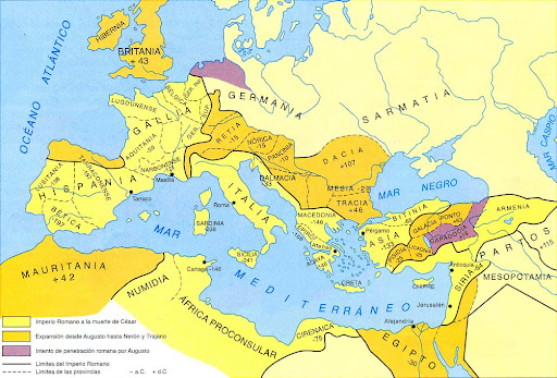 Mapa El Imperio Romano Y Su Expansión Bajo César Augusto Y Trajano